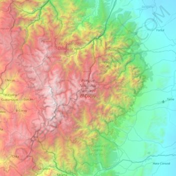 Mapa topográfico Sierra Nevada del Cocuy, altitud, relieve