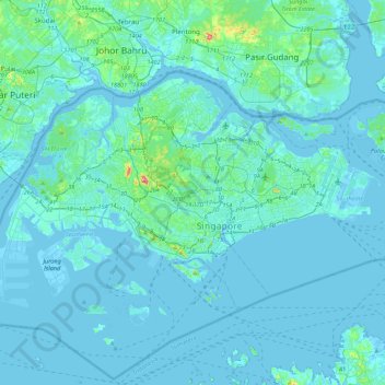 Mapa topográfico Singapur, altitud, relieve