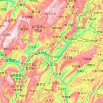Mapa topográfico Pengshui Miao and Tujia Autonomous County, altitud, relieve