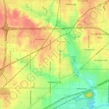 Mapa topográfico Haltom City, altitud, relieve