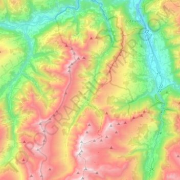 Mapa topográfico Rabiusa, altitud, relieve