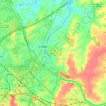 Mapa topográfico Seneffe, altitud, relieve