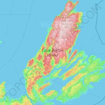Mapa topográfico Kap-Breton-Insel, altitud, relieve