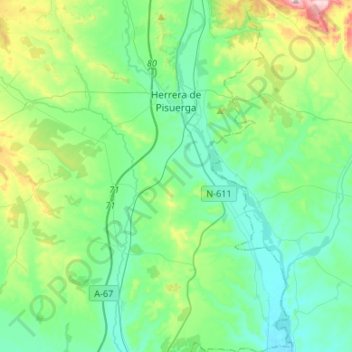 Mapa topográfico Herrera de Pisuerga, altitud, relieve