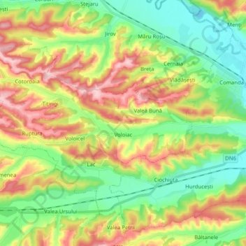 Mapa topográfico Voloiac, altitud, relieve