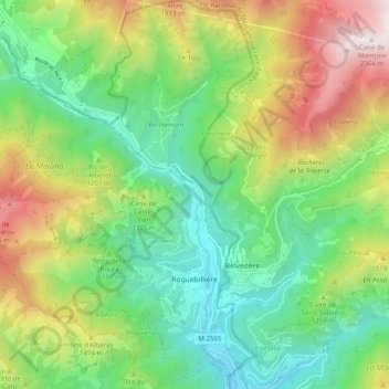 Mapa topográfico Roquebillière, altitud, relieve