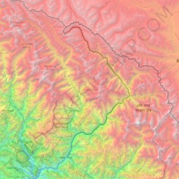 Mapa topográfico Dharchula district (India), altitud, relieve