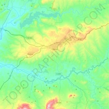Mapa topográfico Úbeda, altitud, relieve