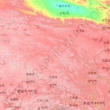 Mapa topográfico Yushu Tibetan Autonomous Prefecture, altitud, relieve