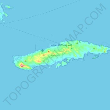 Mapa topográfico Vieques, altitud, relieve