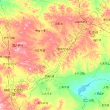 Mapa topográfico 商都县, altitud, relieve