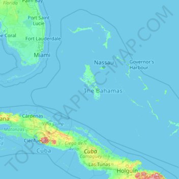 Mapa topográfico Die Bahamas, altitud, relieve