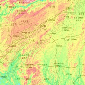 Mapa topográfico Xixiu District, altitud, relieve