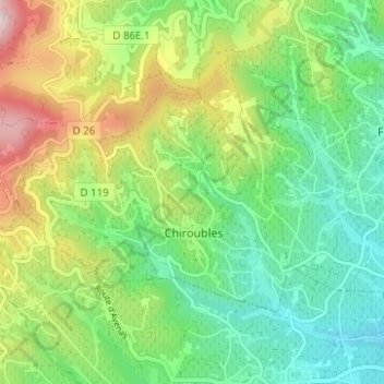 Mapa topográfico Chiroubles, altitud, relieve