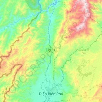 Mapa topográfico Ðiện Biên Phủ, altitud, relieve