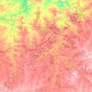 Mapa topográfico Emalahleni Local Municipality, altitud, relieve