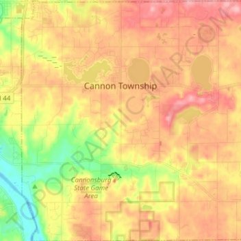Mapa topográfico Cannon Township, altitud, relieve