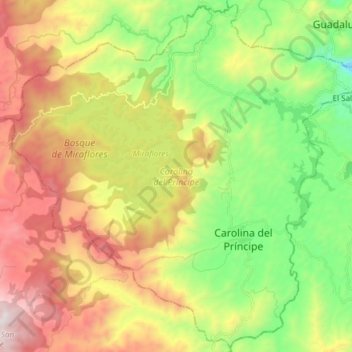 Mapa topográfico Carolina, altitud, relieve