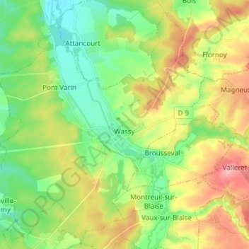 Mapa topográfico Wassy, altitud, relieve