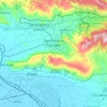 Mapa topográfico San Felice a Cancello, altitud, relieve