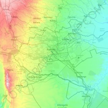Mapa topográfico Condado de Nairobi, altitud, relieve