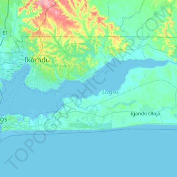 Mapa topográfico Lagos Lagoon, altitud, relieve