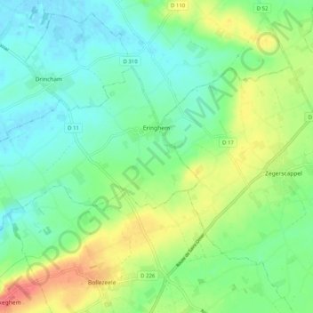 Mapa topográfico Eringem, altitud, relieve