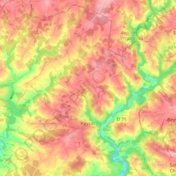 Mapa topográfico Payzac, altitud, relieve