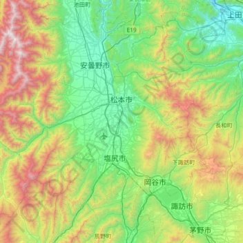 Mapa topográfico Higashi-Chikuma, altitud, relieve