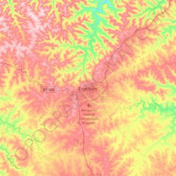Mapa topográfico Erechim, altitud, relieve