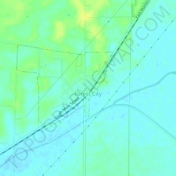 Mapa topográfico Forest City, altitud, relieve