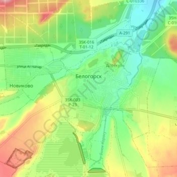 Mapa topográfico Belogorsk, altitud, relieve