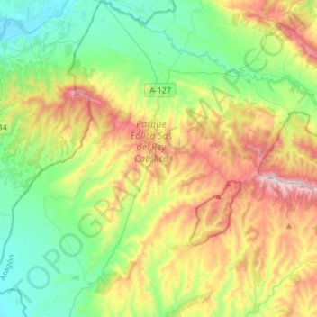 Mapa topográfico Sos del Rey Católico, altitud, relieve