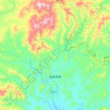 Mapa topográfico Zhucaoying, altitud, relieve