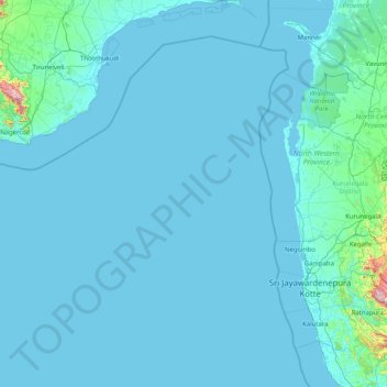 Mapa topográfico Golfo de Mannar, altitud, relieve