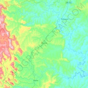 Mapa topográfico Rio Azul, altitud, relieve