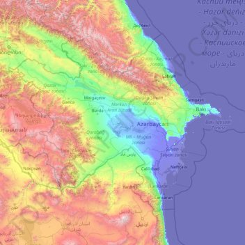 Mapa topográfico Azerbaiyán, altitud, relieve
