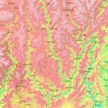Mapa topográfico 木里藏族自治县, altitud, relieve