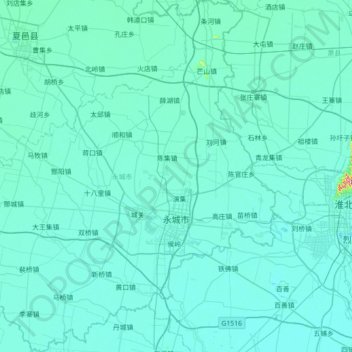 Mapa topográfico Yongcheng City, altitud, relieve