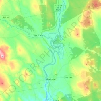 Mapa topográfico Madison, altitud, relieve