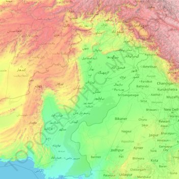 Mapa topográfico Indus, altitud, relieve