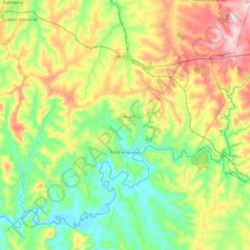 Mapa topográfico Porto Amazonas, altitud, relieve