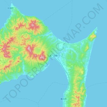 Mapa topográfico Mutsu, altitud, relieve
