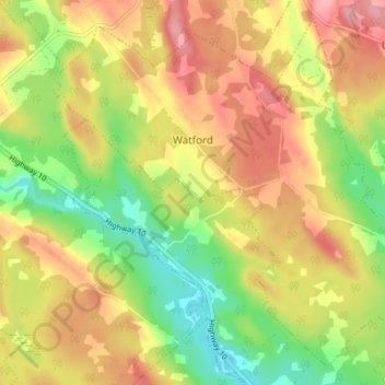 Mapa topográfico Watford, altitud, relieve