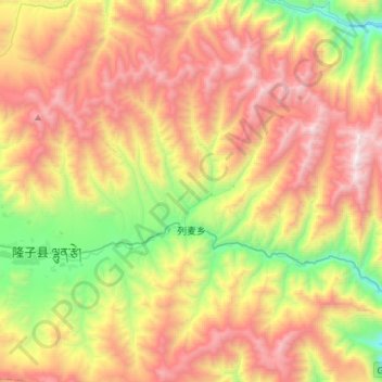 Mapa topográfico 列麦乡, altitud, relieve