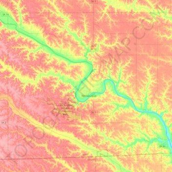 Mapa topográfico Van Buren County, altitud, relieve