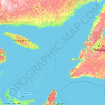 Mapa topográfico Gulf of Saint Lawrence, altitud, relieve