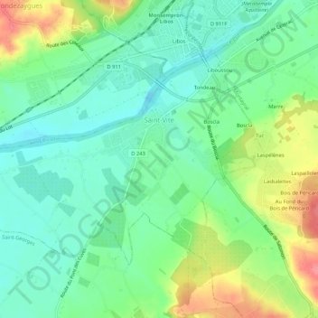 Mapa topográfico Saint-Vite, altitud, relieve