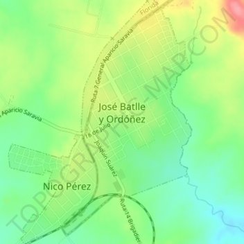 Mapa topográfico José Batlle y Ordóñez, altitud, relieve
