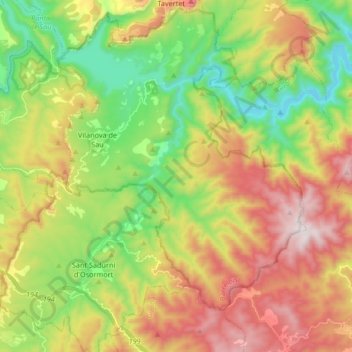 Mapa topográfico Espai Natural de les Guilleries-Savassona, altitud, relieve